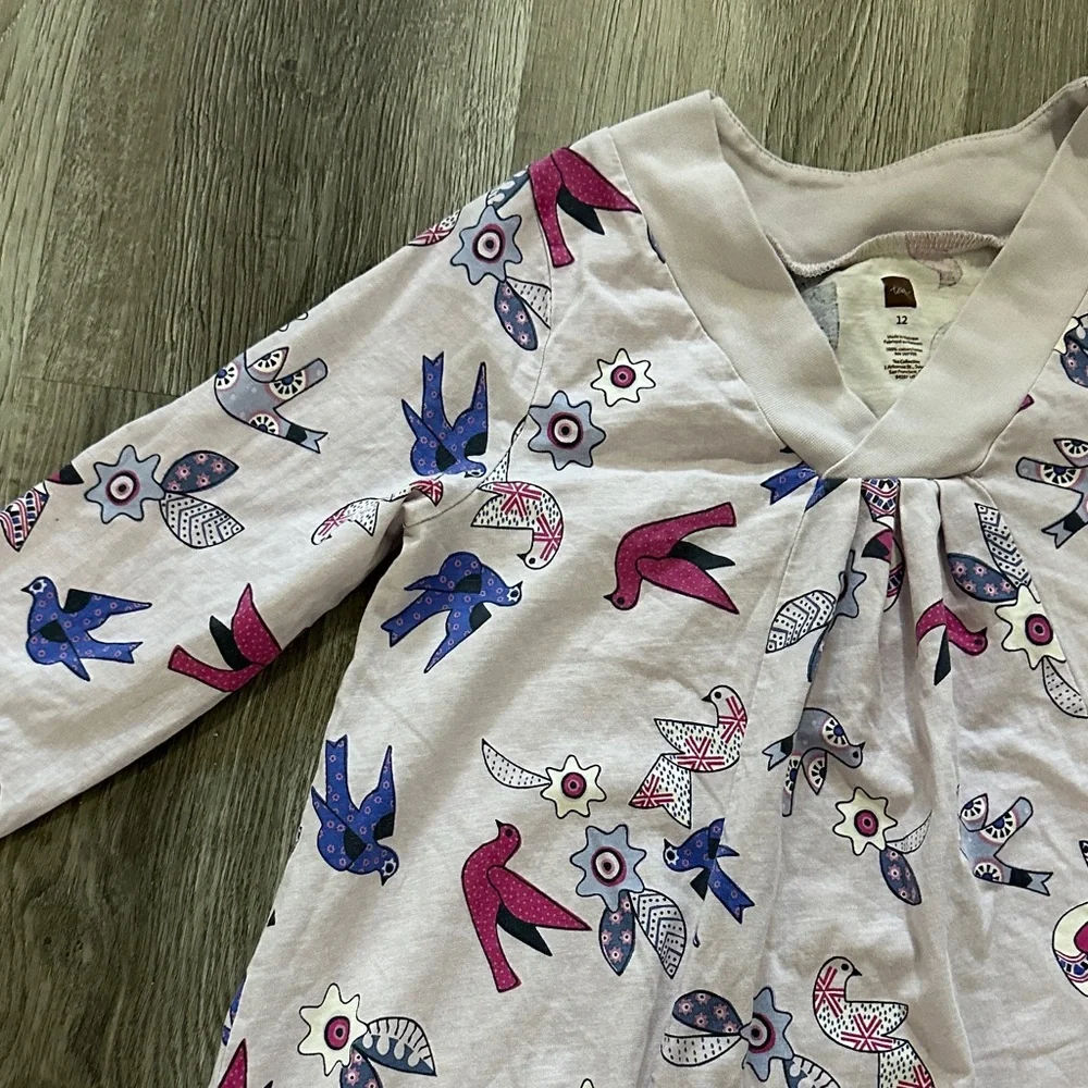 Tea Bird Print Long Sleeve‎ Dress size 12